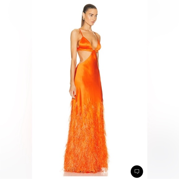 CULT GAIA RAISA PAPAYA GOWN FEATHER LONG ORANGE - Picture 7 of 9